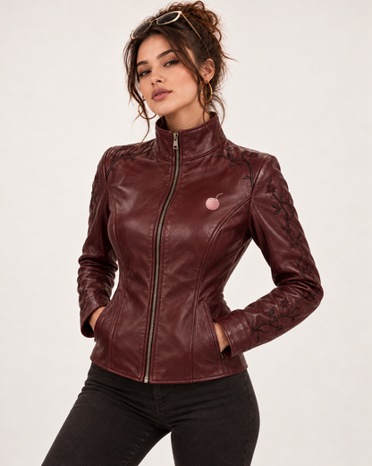 PinkyCoco Oxblood Gothic leather jacket three-quarter styling