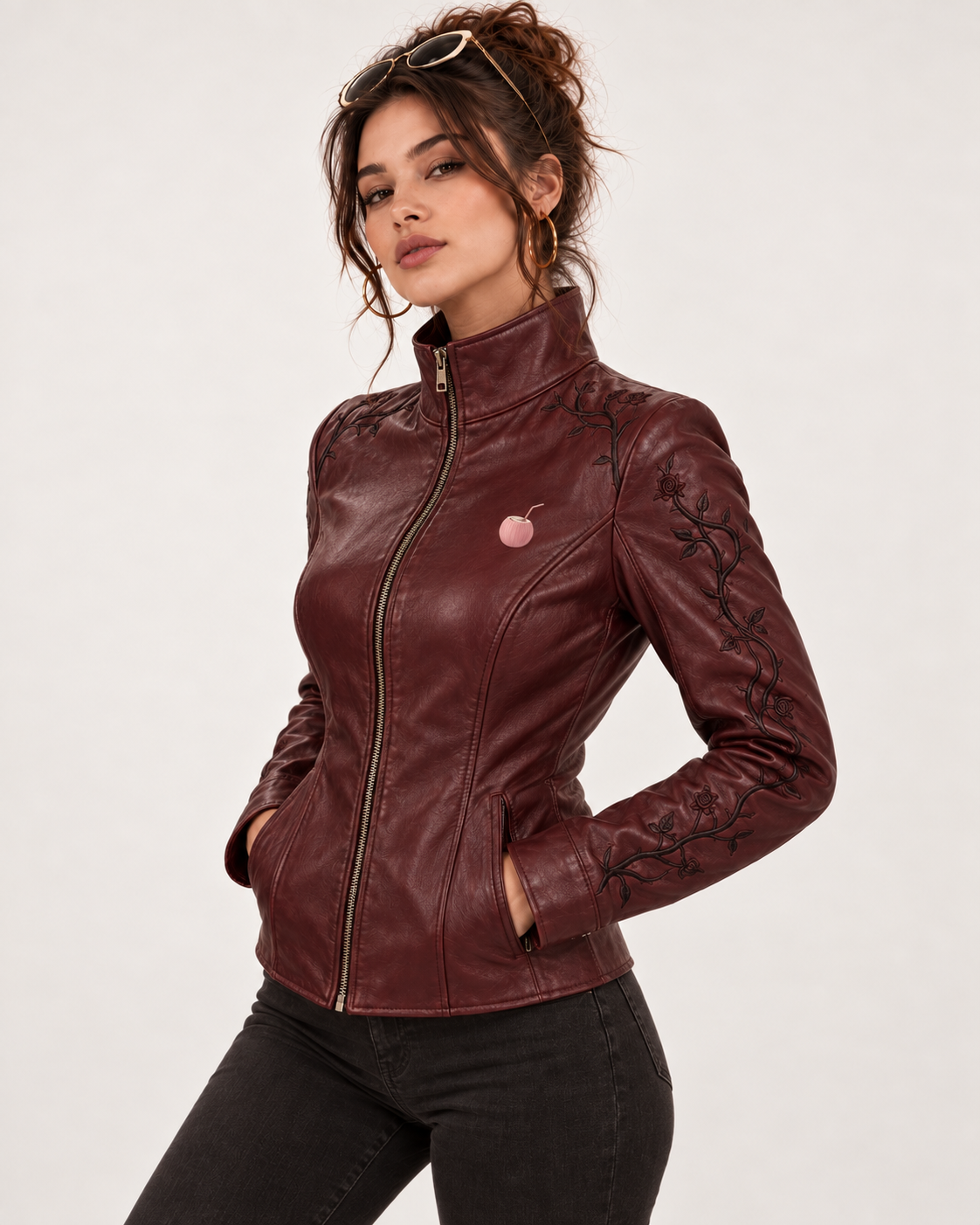 PinkyCoco Oxblood Gothic burgundy leather jacket side profile