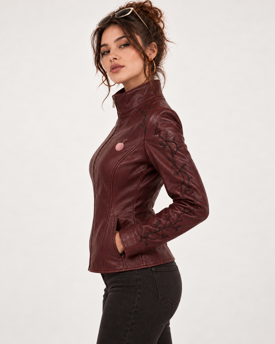 PinkyCoco Oxblood Gothic women's leather jacket back view