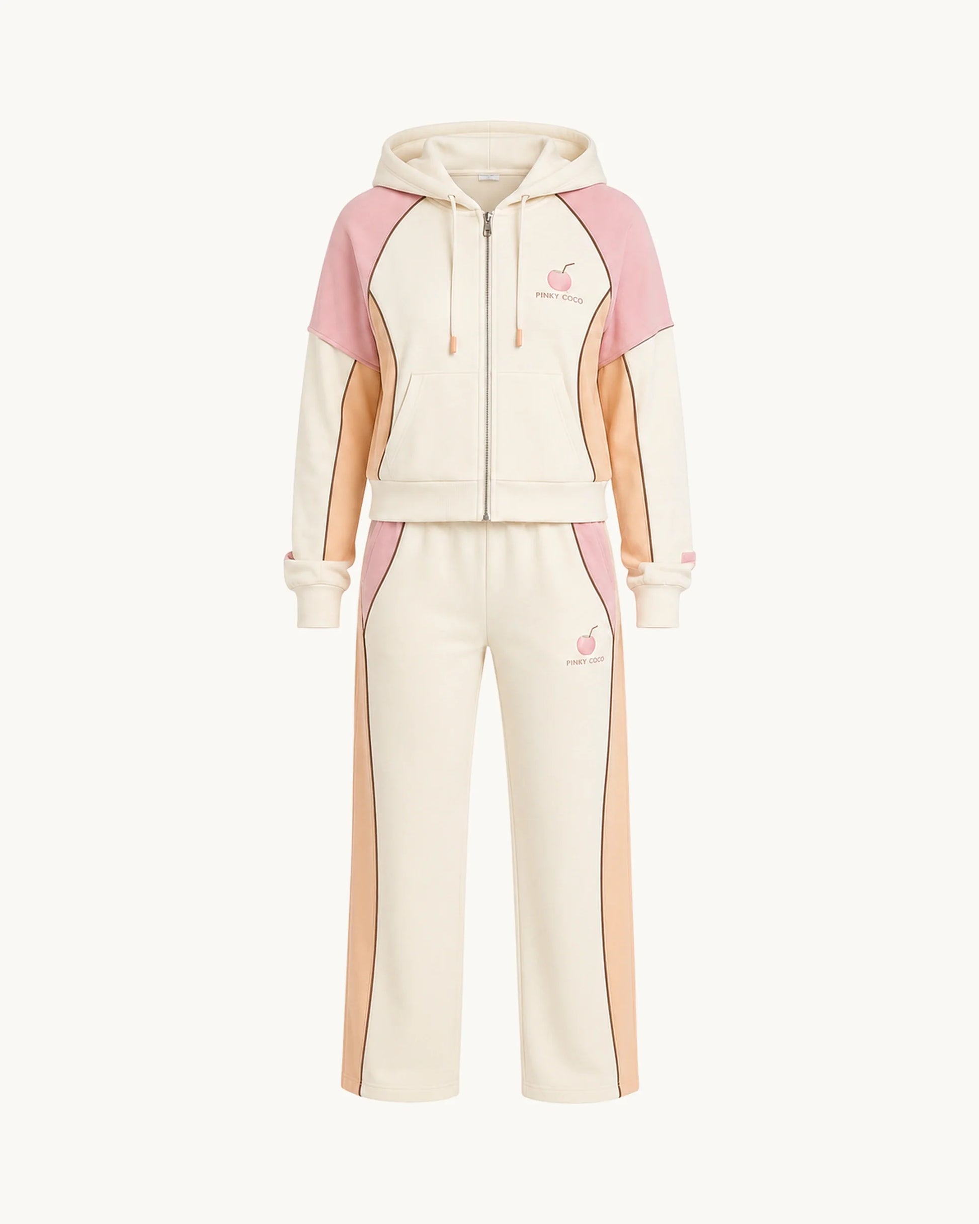 PinkyCoco Peachy Coco Women's Fleece Hoodie & Sweatpants Set, front thumbnail on warm ivory background