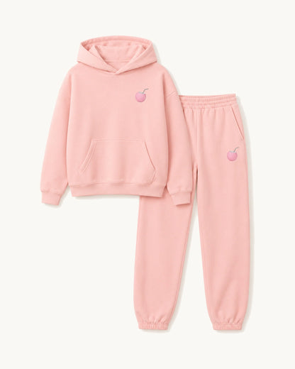 PinkyCoco Pink Coconut Besties Women's Fleece Hoodie & Jogger Set, front thumbnail on warm ivory background