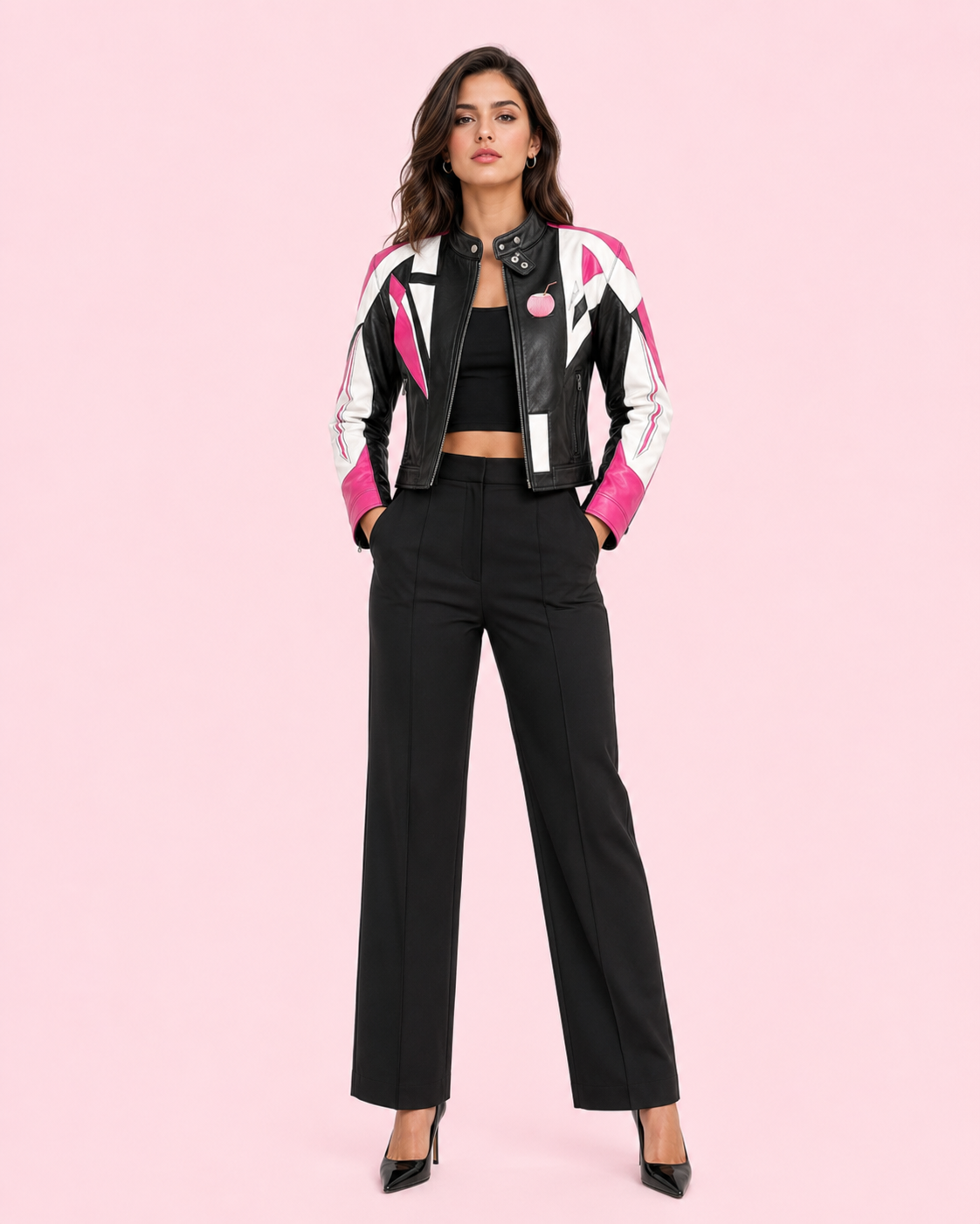 PinkyCoco Pink Voltage women's racing jacket full-length front styling