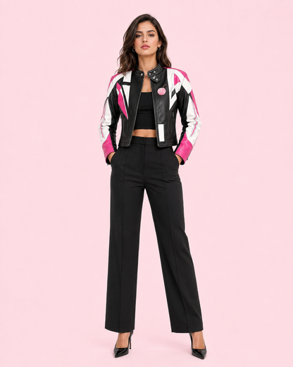 PinkyCoco Pink Voltage women's racing jacket full-length front styling