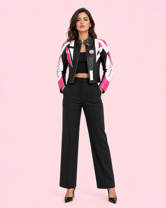 PinkyCoco Pink Voltage women's racing jacket full-length front styling