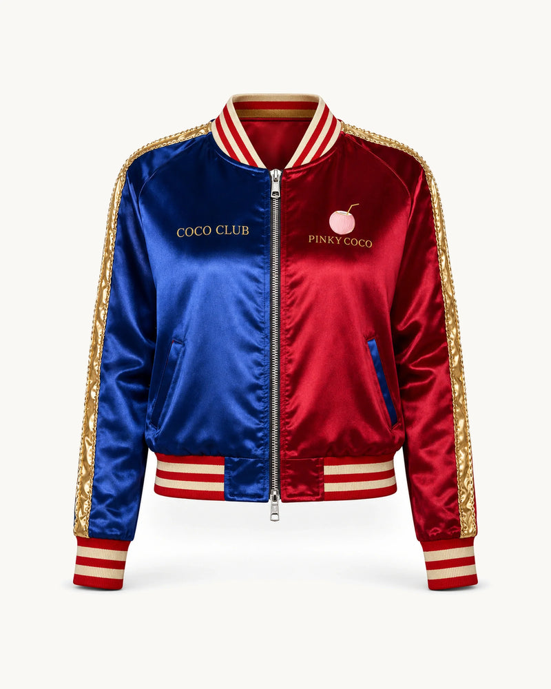 PinkyCoco Red Blue Coco Club Women's Satin Bomber Jacket