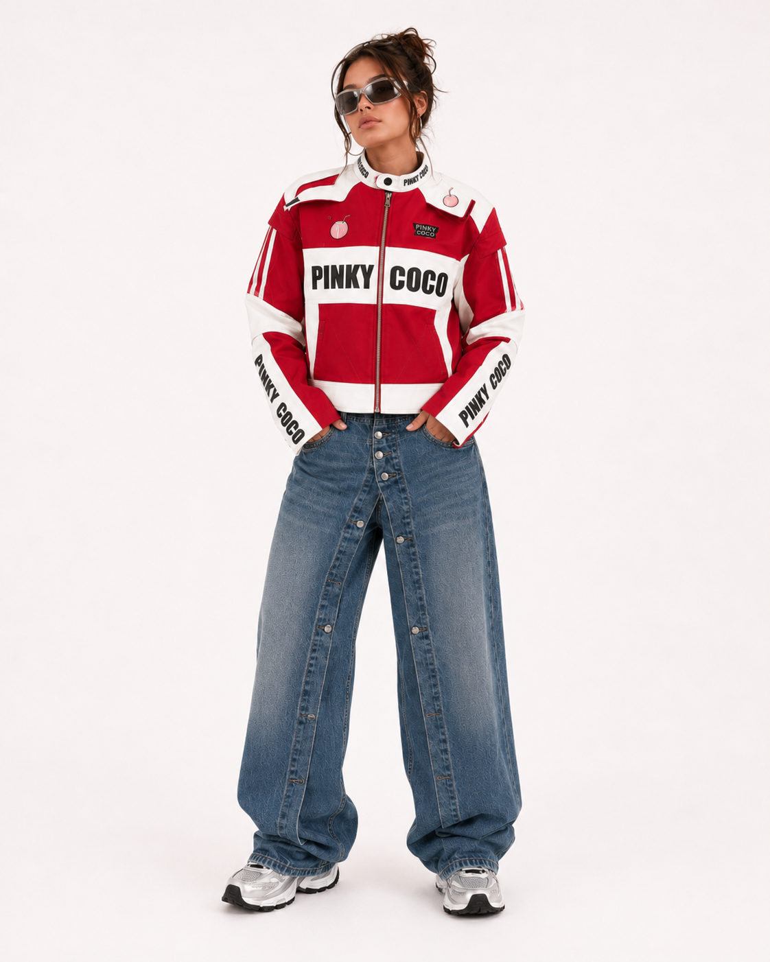 PinkyCoco Redline Racer women's racing jacket full-length front view
