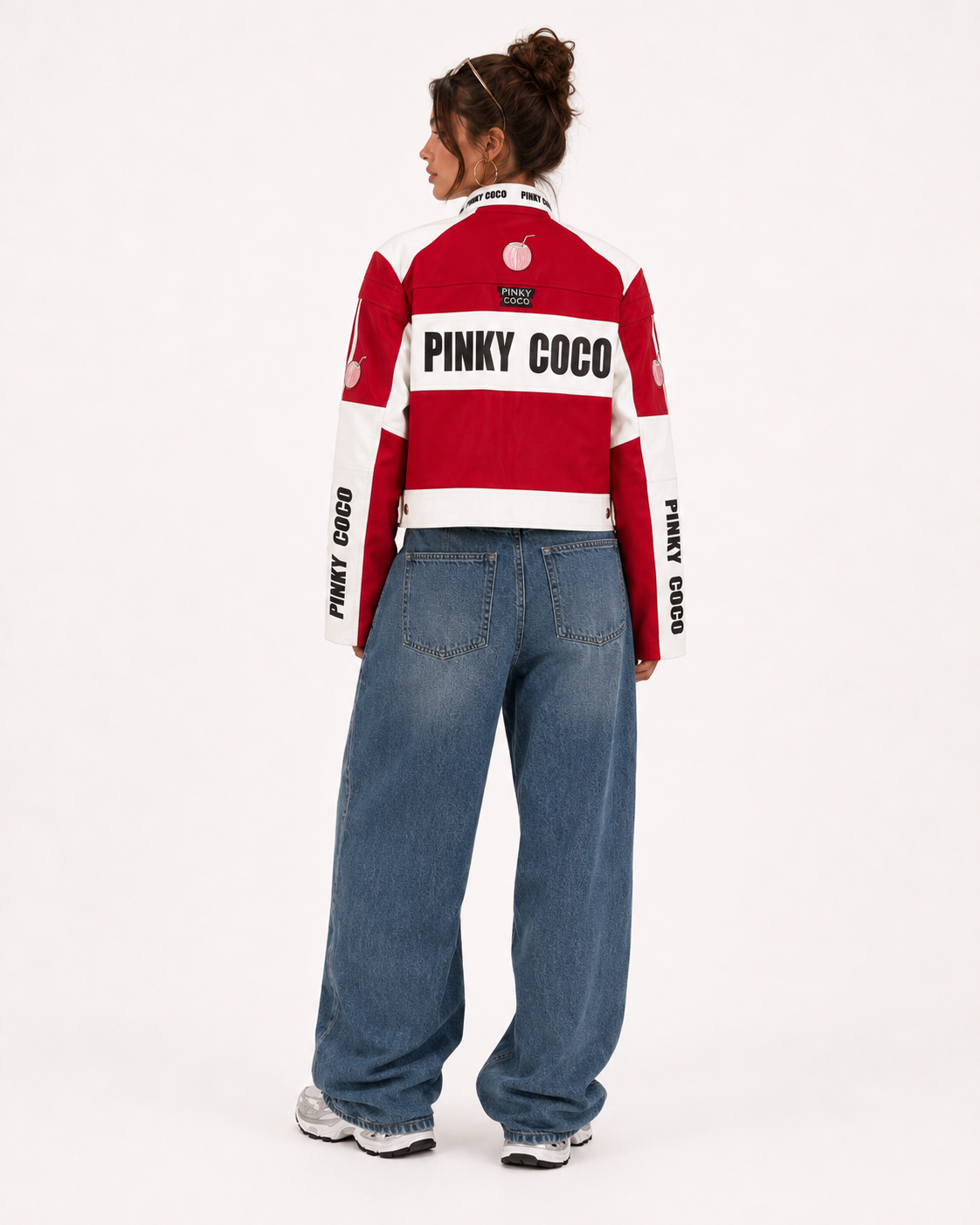 PinkyCoco Redline Racer jacket back Pinky Coco graphic model view