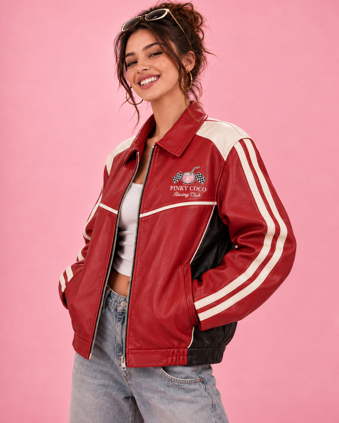 PinkyCoco Relaxed Redline racing jacket three-quarter styling