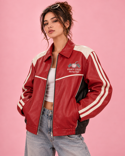 PinkyCoco Relaxed Redline red white jacket side profile