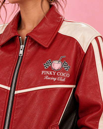 PinkyCoco Relaxed Redline oversized racing jacket rear three-quarter view