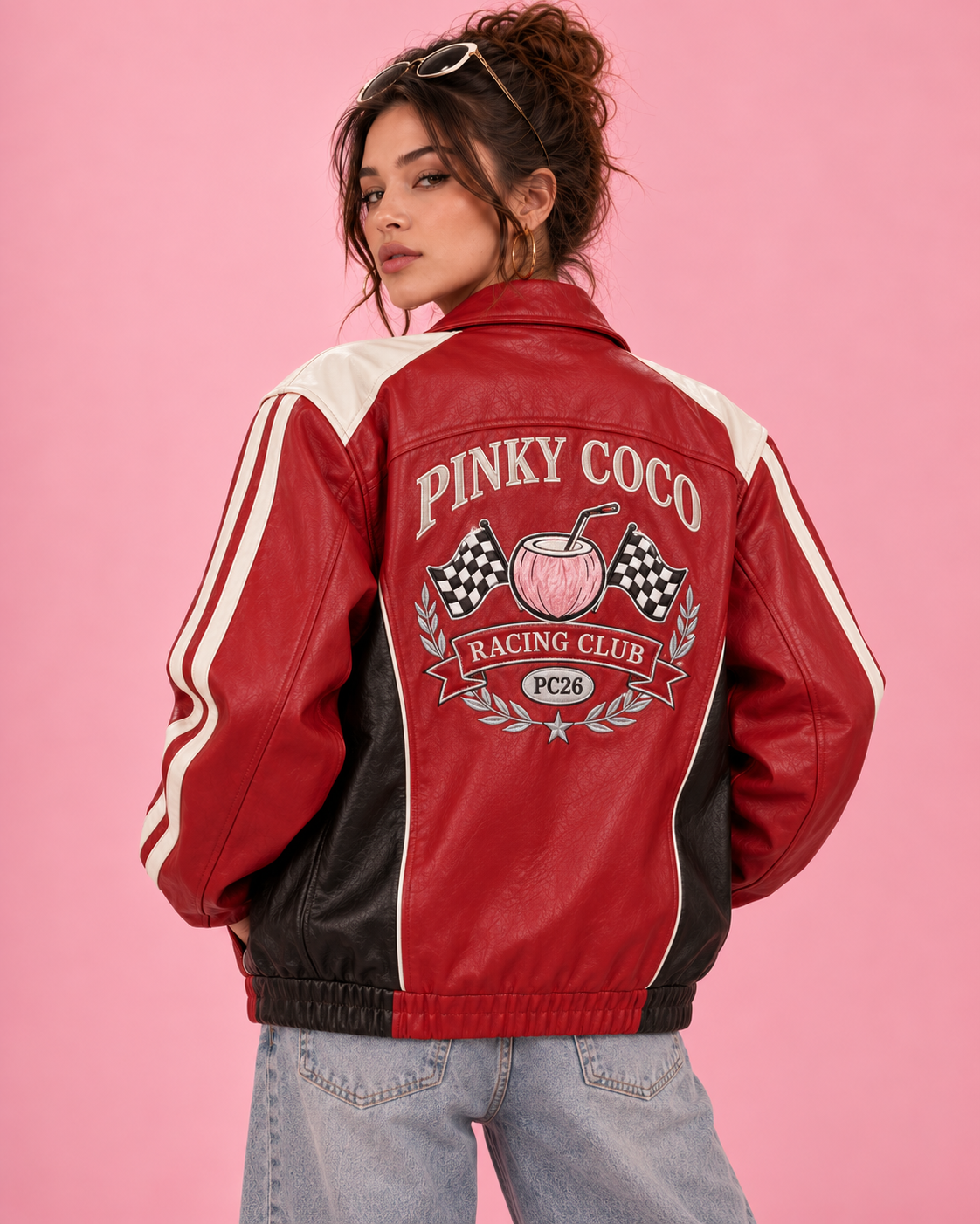 PinkyCoco Relaxed Redline red white racer close-up