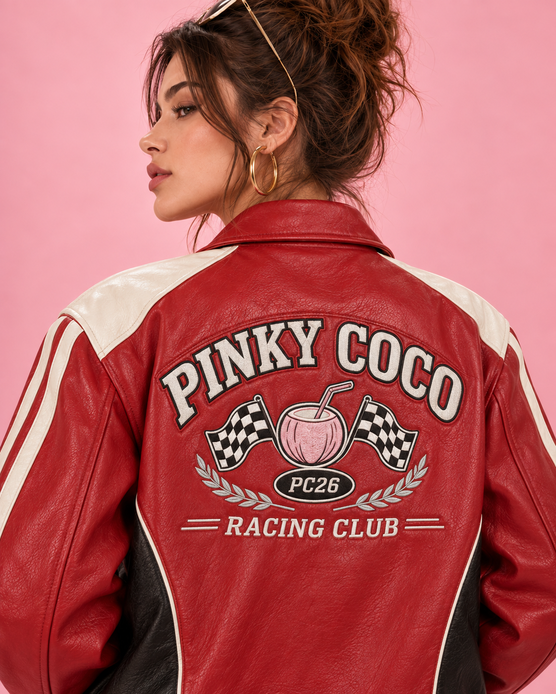 PinkyCoco Relaxed Redline women's streetwear racing jacket lifestyle styling