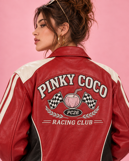 PinkyCoco Relaxed Redline women's streetwear racing jacket lifestyle styling