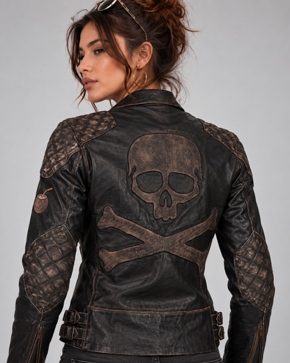 PinkyCoco Skull & Bones jacket vintage skull and crossbones back artwork close-up