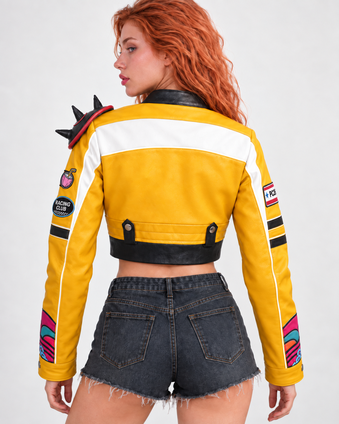 PinkyCoco Solar Crest women's cropped racer straight front view