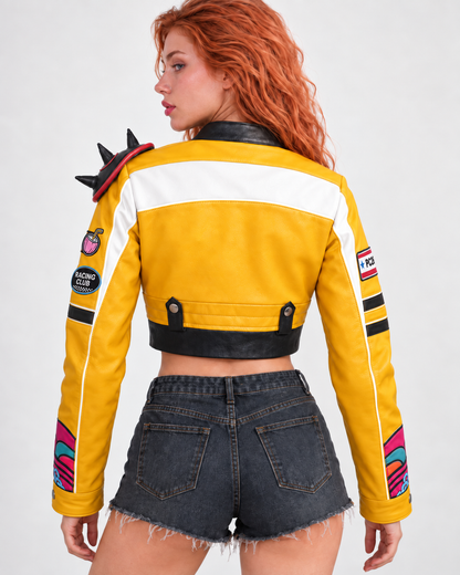 PinkyCoco Solar Crest women's cropped racer straight front view