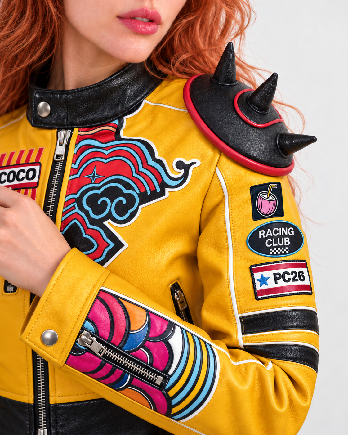 PinkyCoco Solar Crest women's racing jacket back graphic view