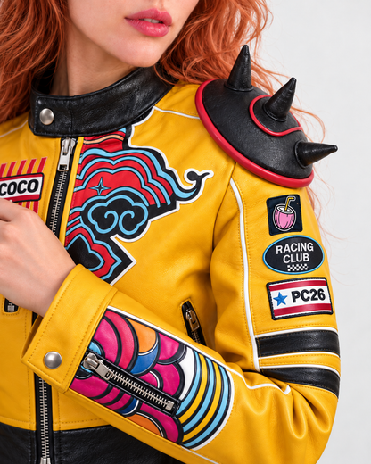 PinkyCoco Solar Crest women's racing jacket back graphic view