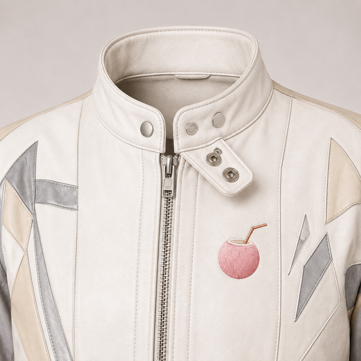 PinkyCoco Vanilla Vinyl jacket collar zipper coconut emblem detail