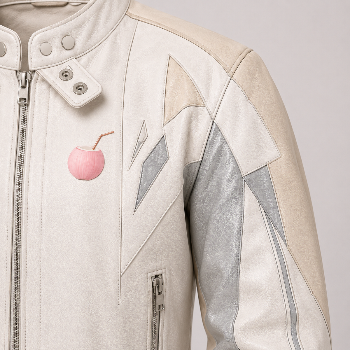 PinkyCoco Vanilla Vinyl cream silver jacket shoulder panel detail