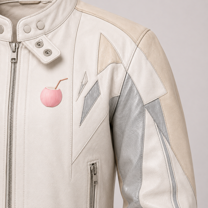 PinkyCoco Vanilla Vinyl cream silver jacket shoulder panel detail
