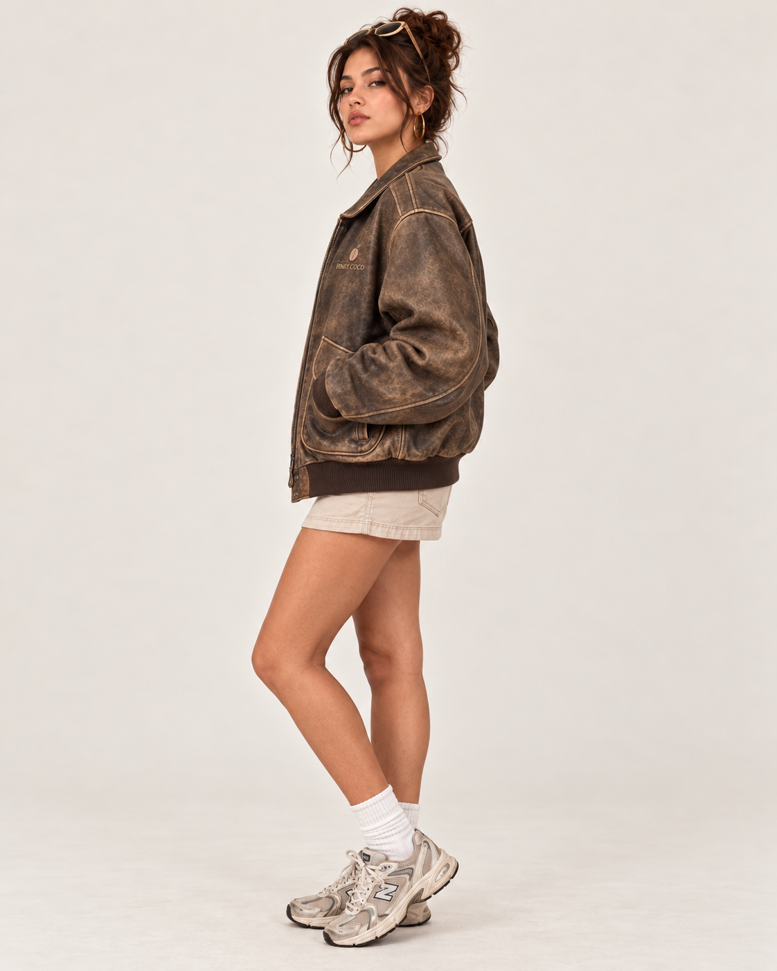 PinkyCoco Vintage Flight oversized aviator jacket rear three-quarter view