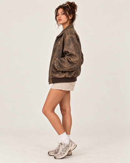 PinkyCoco Vintage Flight oversized aviator jacket rear three-quarter view