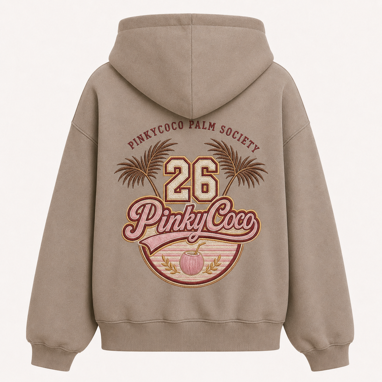 Front view of the PinkyCoco Vintage Palm women's hoodie
