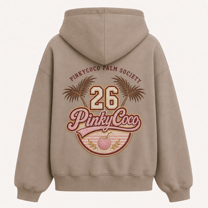 Front view of the PinkyCoco Vintage Palm women's hoodie