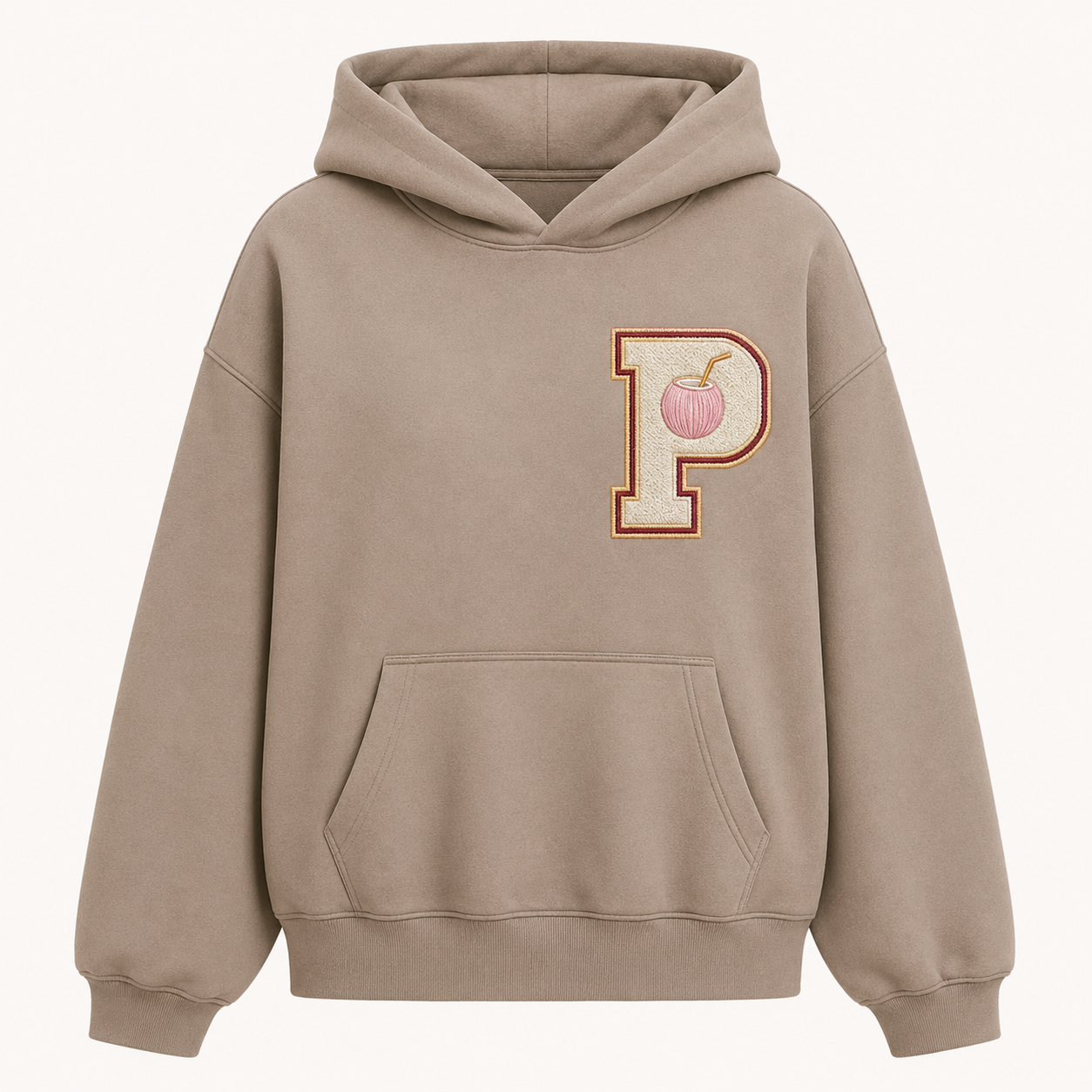 Model wearing the PinkyCoco Vintage Palm oversized fleece hoodie