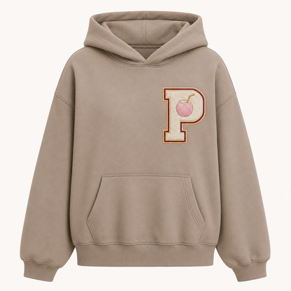 Model wearing the PinkyCoco Vintage Palm oversized fleece hoodie