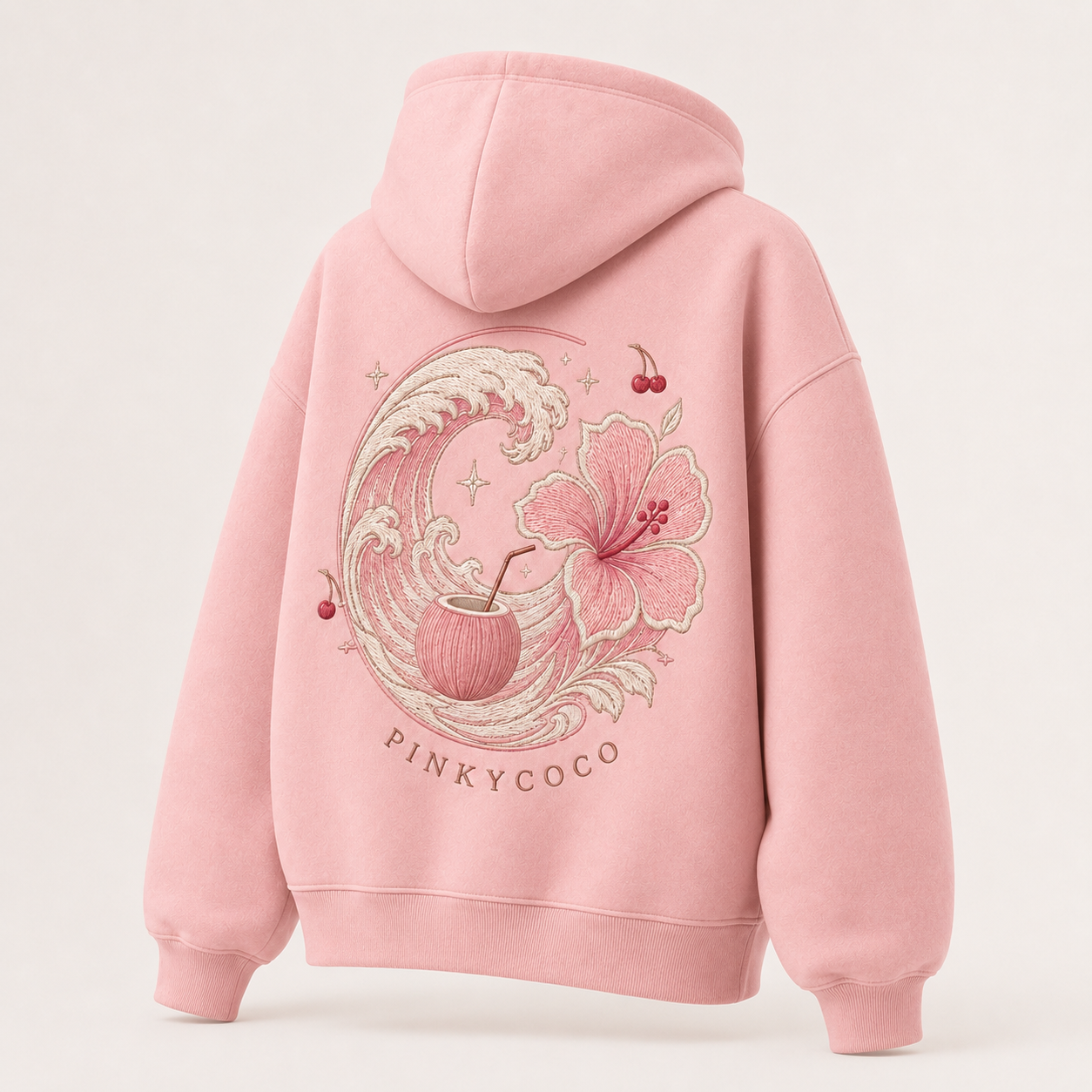 Back view of the PinkyCoco Wave Bloom oversized fleece hoodie