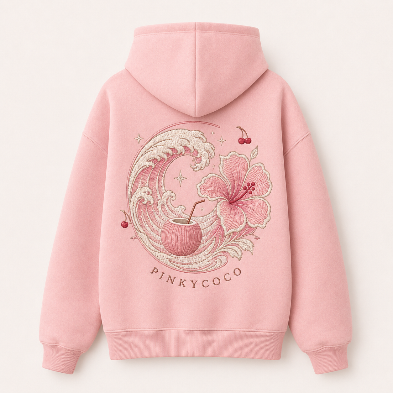 Front view of the PinkyCoco Wave Bloom women's hoodie