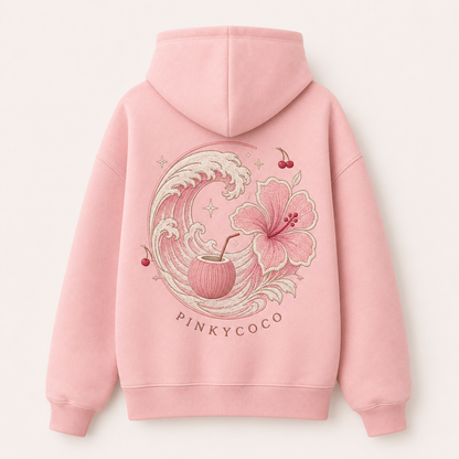 Front view of the PinkyCoco Wave Bloom women's hoodie