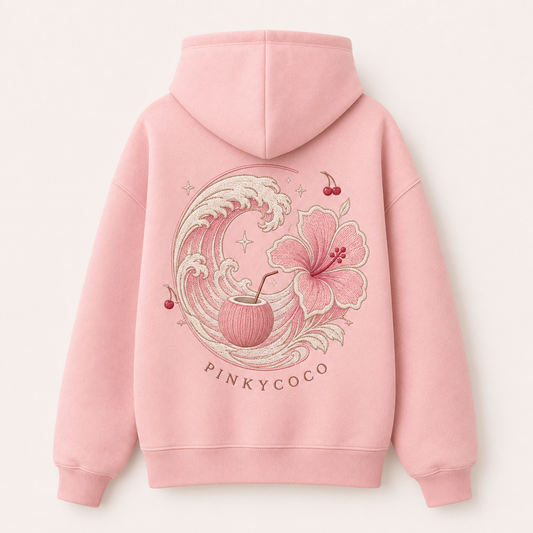 Front view of the PinkyCoco Wave Bloom women's hoodie