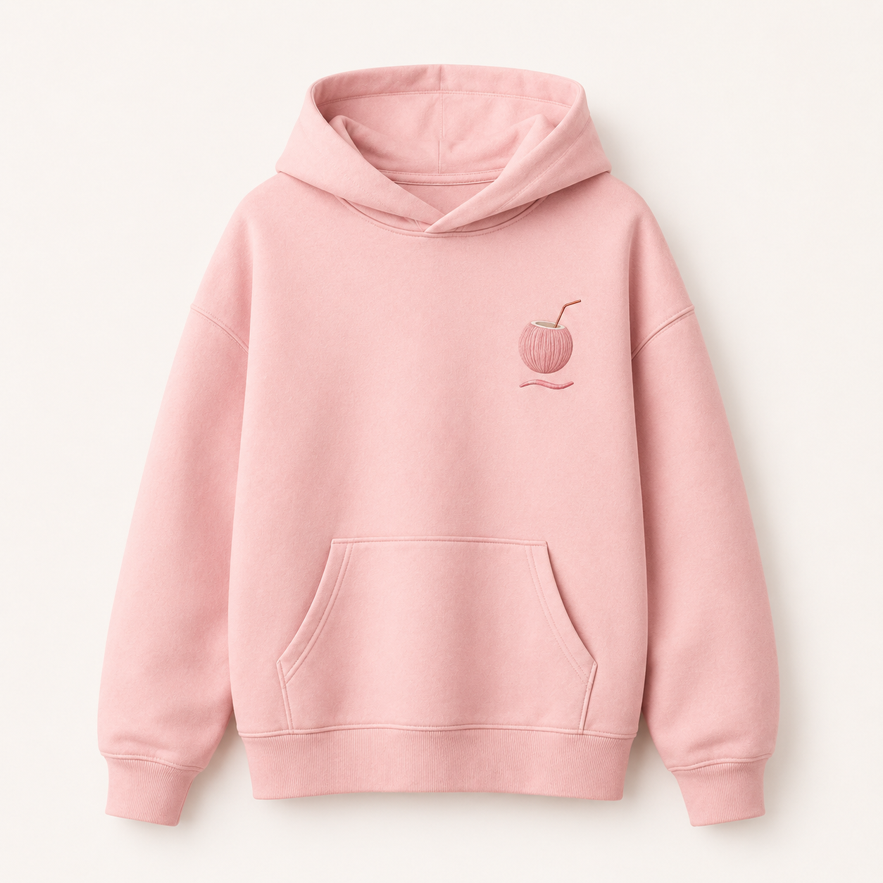 Model wearing the PinkyCoco Wave Bloom oversized fleece hoodie