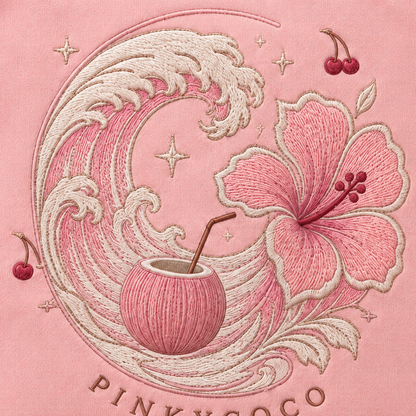 Three-quarter view of the PinkyCoco Wave Bloom women's hoodie